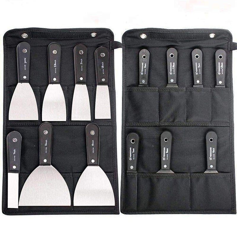 QEES 7 PCS Drywall Paint Scraper Tools with Storage Bag,Spackle Drywall Putty Knife Set,Stainless Steel Spackling Taping Knife Tool for Repairing,Removing Wallpaper,Applying Putty,Mud, Plaster Scraping - Image 1